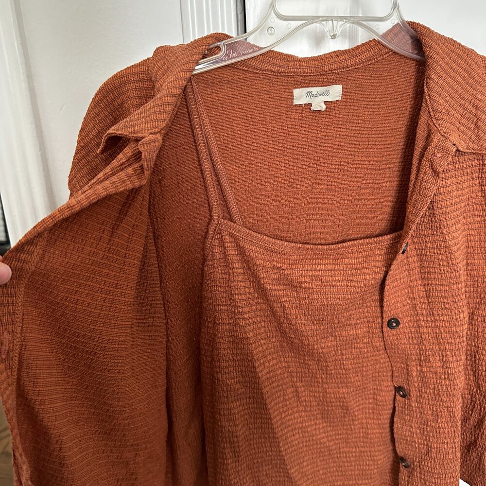 Madewell Rust Textured Button-Up & Tank Set – Size Small - Picture 3 of 4